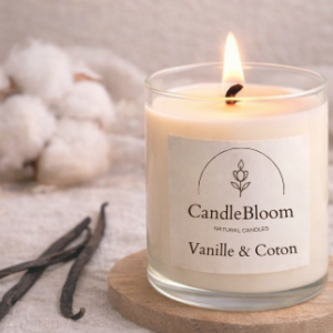 Bougie artisanale Candlebloom – Vanille & Coton apaisant